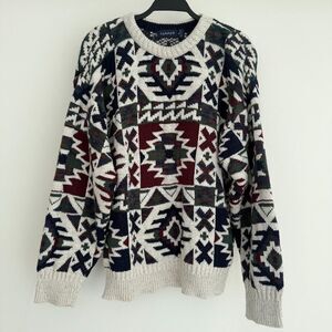 Vintage Gant Sweater Men Medium Aztec Cotton Intarsia Knit Navajo Jumper USA Mde